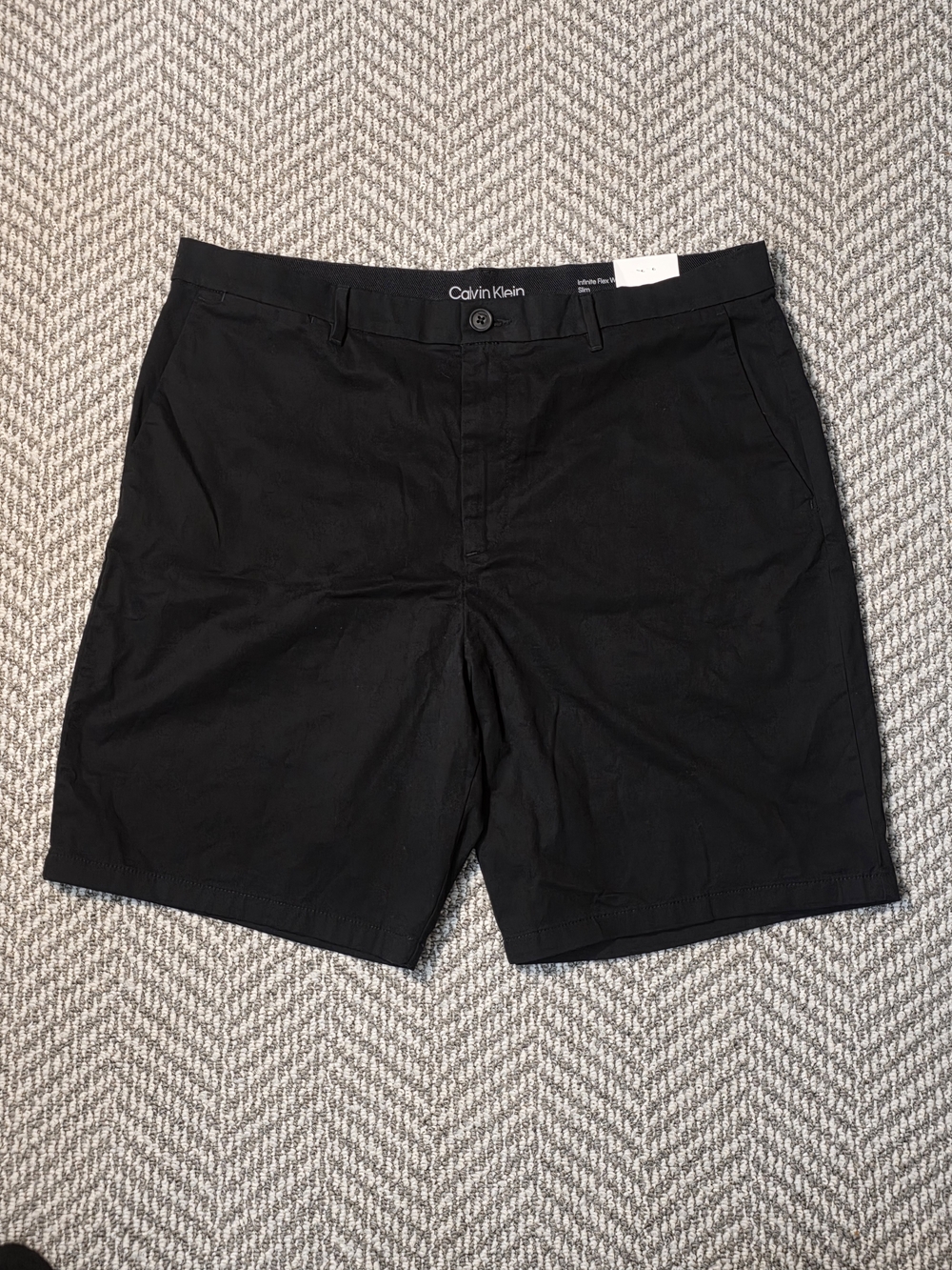 Calvin Klein Mens Chino Shorts W36 Black Infinite Flex Slim Casual Golf Flat